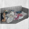 thumbnail image 6 of Fantasy Soft Flannel Fleece Throw Blanket, Sketchy Fashion Lady Hat Looking Watercolor Splash Brushstroke Steam Image, Cozy Plush for Indoor and Outdoor Use, 60" x 80", Pink and Blue, by Ambesonne, 6 of 6