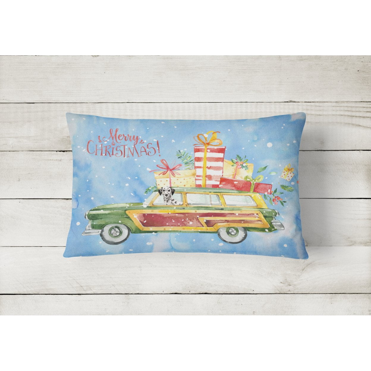 Merry Christmas Dalmatian Canvas Fabric Decorative Pillow