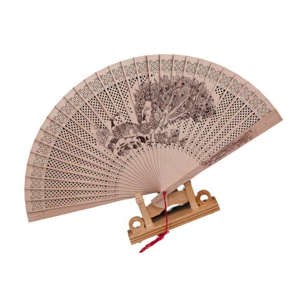 AOOOWER Chinese Culture Wood Handheld Folding Fan Wedding Fan Engraves Text Hand Fan