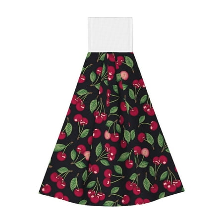 

Qekee Ripe Red Cherry Print Hanging Kitchen Towels Coral Velvet Wipe Hand Towel Absorbent Hand Towels Microfiber Tie Towel for Bathroom Kitchen Decor