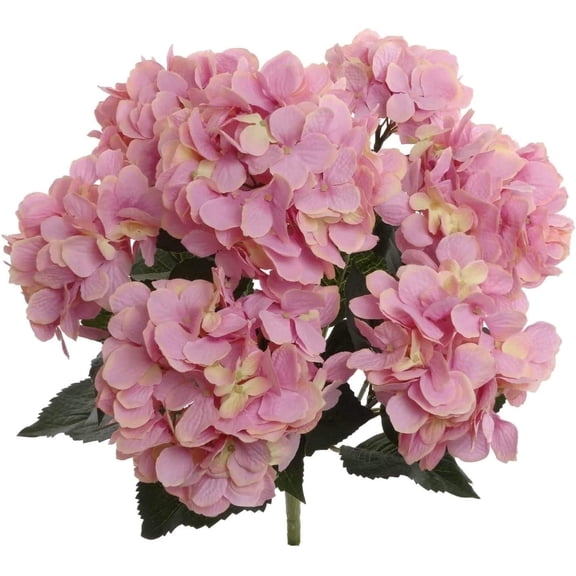 20-Inch Hydrangea Bush with 7 Heads Pink – Artificial Silk Flower Bouquet for Home, Wedding & Event Décor