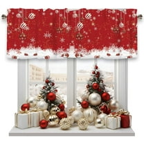 Christmas Valance for Windows,Winter Snowflakes Merry Christmas Ball Ornaments Xmas Snowflake Sparkle Red Window Treatments 1 Panel Short Curtains for Kitchen Windows Bathroom Bedroom,54 x 18 Inch