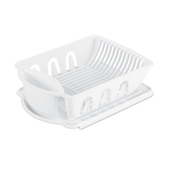 Sterilite 2 Piece Sink Set, Dish Drainer and Drainboard for Plates, Cups, and Flatware, White