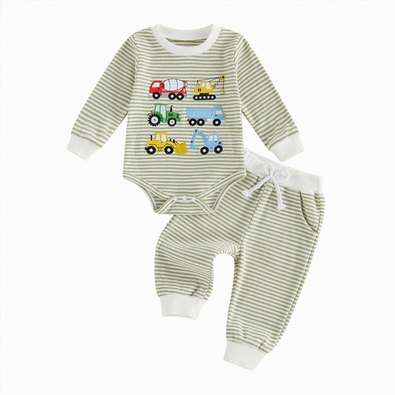 mgoYE Baby Boy fall Clothes 3 6 12 18 Months Winter Outfit Truck Embroidery Long Sleeve Romper and Pants Sets