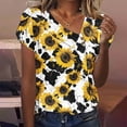 thumbnail image 2 of Women's Vintage Comfy Casual Shirts Fashion 2024 Short Sleeve Tunic Tops for Lady Loose Fit Flowy V Neck Blouse Y2K Tops Dressy Casual Summer Clothes for Teen Girls Flora Print Yellow T Shirts L, 2 of 4