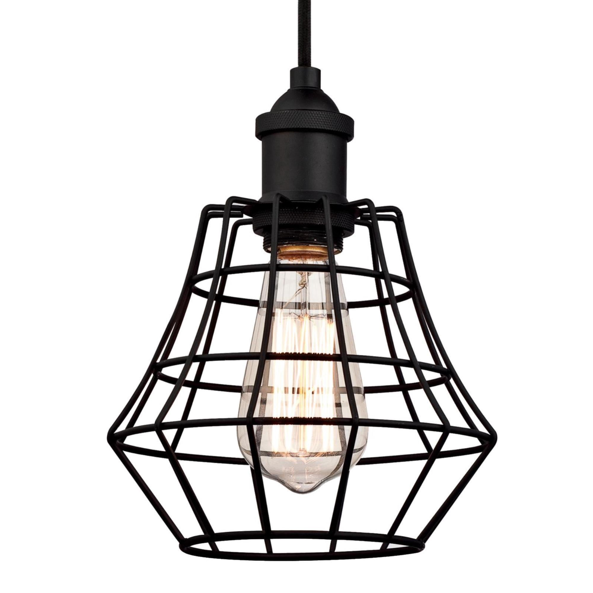 Westinghouse Lighting Nathaniel One-Light Indoor Mini Pendant, Matte Black Finish with Angled Bell Cage Shade