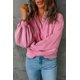 thumbnail image 4 of ABPHQTO Sudadera de mujer rosa con botones a presión lavados y manga farol, 4 of 5