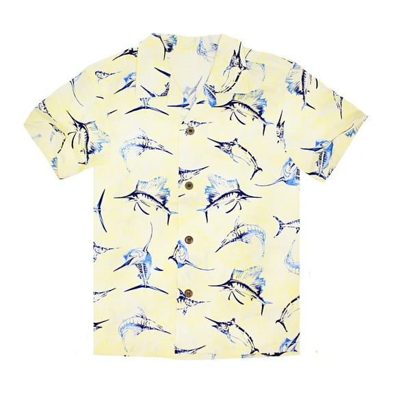 Young Adult Boy Hawaiian Aloha Luau Shirt Only in Yellow Marlin Fish 12 Year Old
