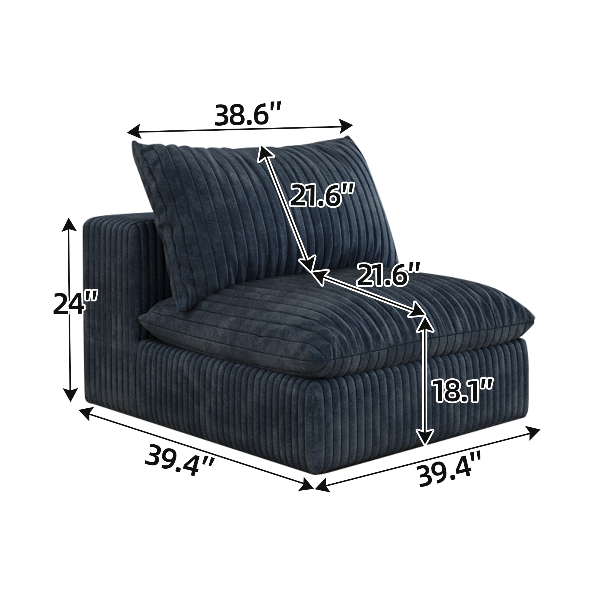 MAYEERTY Cloud Sofa Blue Corduroy Deep Seat Double-Layer Removable Cushion No Assembly Multi-Rooms
