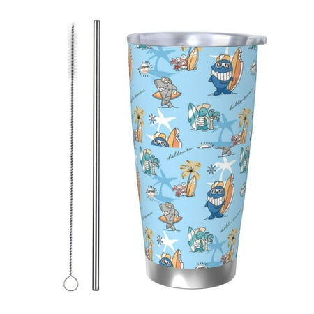 

Logiee Cute Animals Surfers Print 20OZ Car Cup with Lid Stainless Steel Vacuum Insulated Double Wall Travel Tumbler Durable Insulated Coffee Mug Thermal Cup with Straw-Straw Two-piece Set