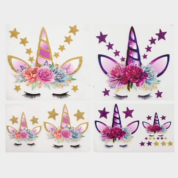 Calculs Unicorn Birthday Iron On Transfers For Birthday Girl Magical Htv Decorations Stickers For Kid'S T-Shirts Bed Sheet Set Cushions - Glitter Eco-Friendly 6Pcs