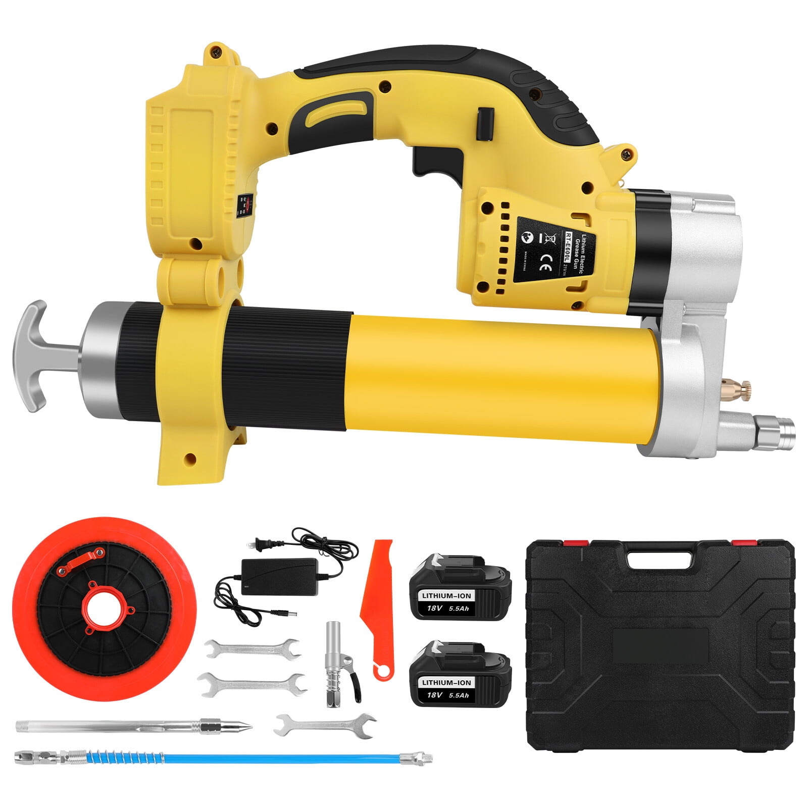 Electric Grease Gun with 2x5500MAh Battery Operated Grease Gun LED Machine Kits