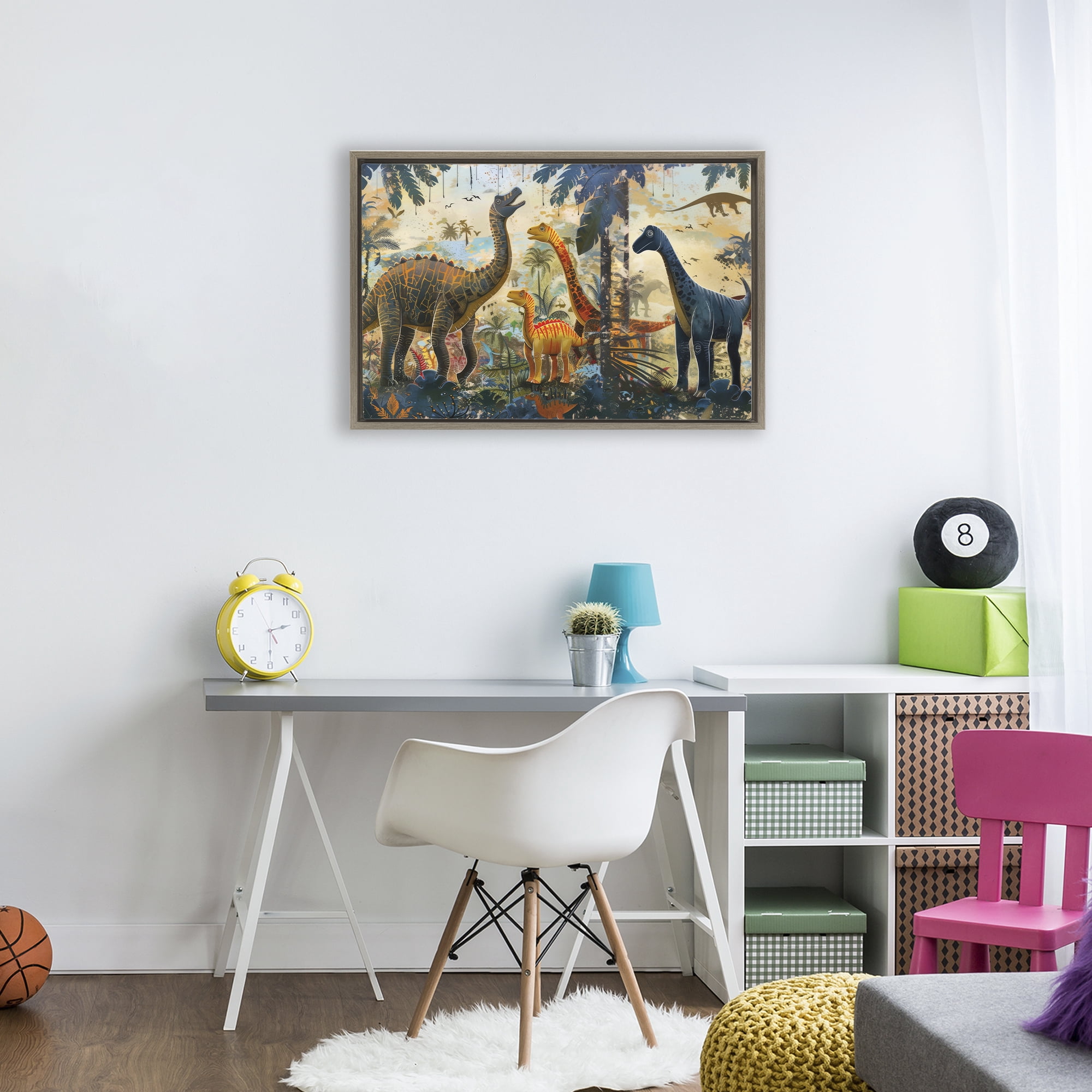 Stupell Industries Jurassic Journey in Nature Brown Framed Floater Canvas Wall Art, design by Lazar Studio