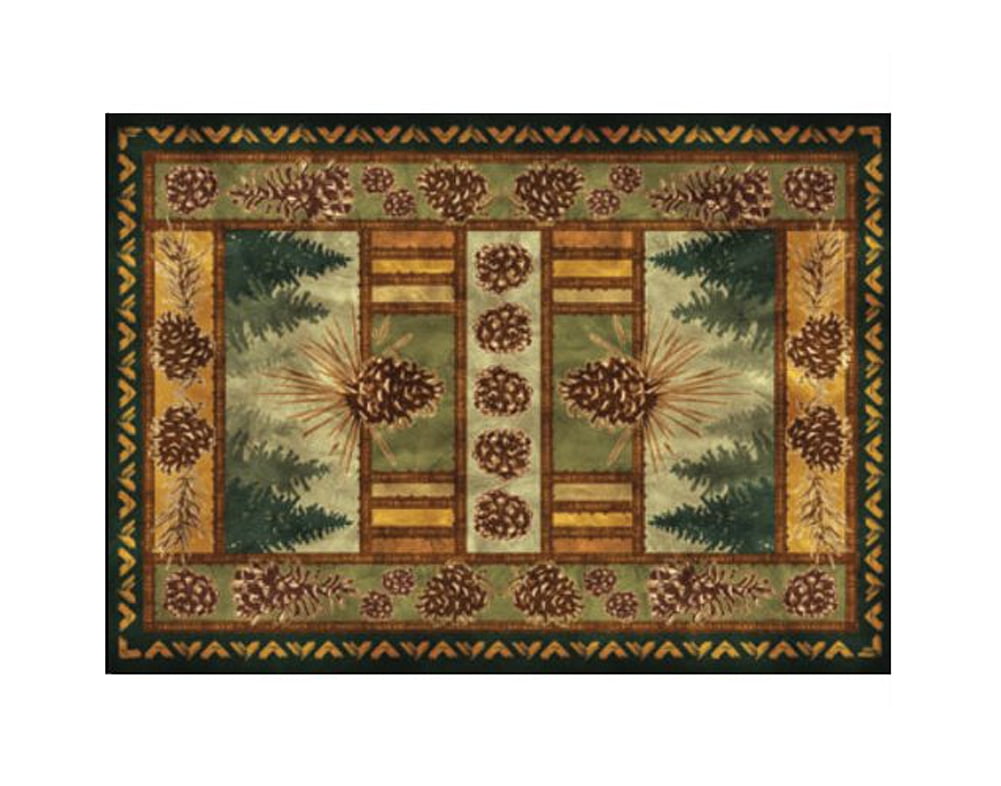 Rustic Pinecone Print Water Resistant Indoor / Outdoor Area Rug 52 x 37