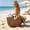 C, variant on Half Moon Hand Woven Straw Beach Tote Bag, Round Ring Handle Large Capacity Summer Vacation Storage Handbag