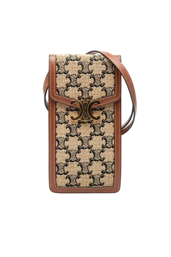 Pre-Owned Celine Triomphe Crossbody Shoulder Bag/Mobile Pouch, Beige/Brown Canvas/Leather,...