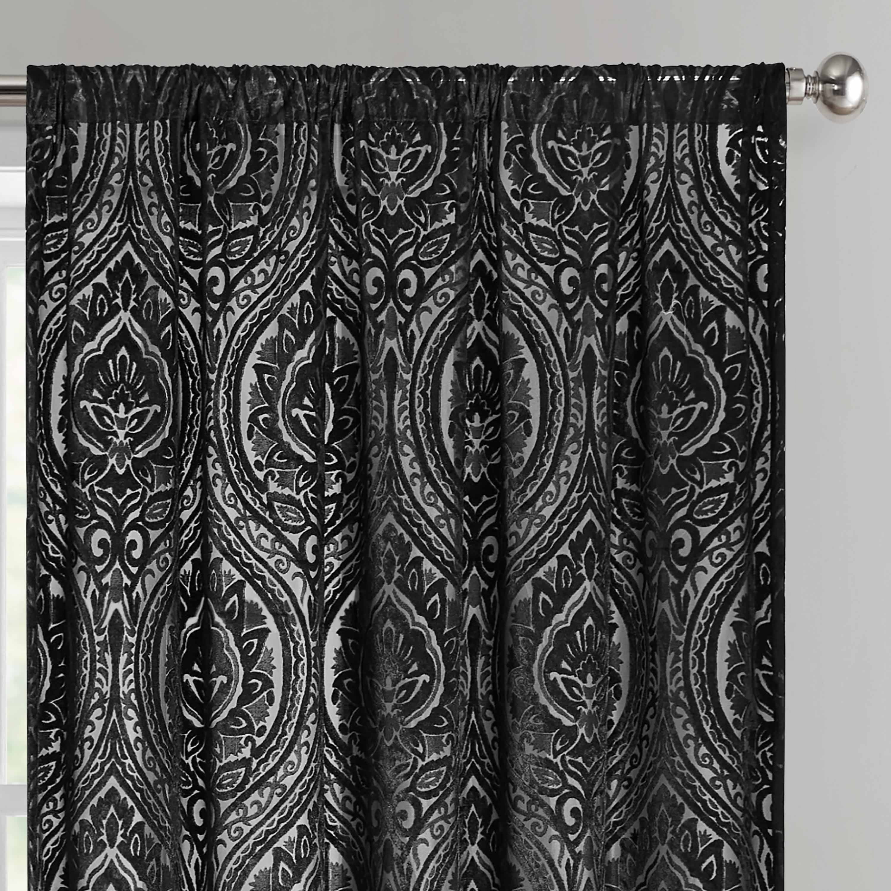 Mainstays Velvet Sheer Ogee Burnout Rod Pocket Single Curtain Panel, 54" x 84", Black