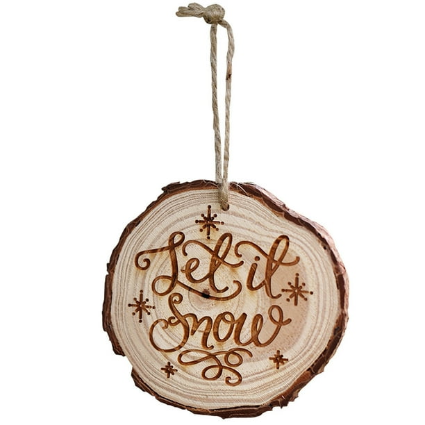Adornos de madera para árbol de Navidad con cuero • Colgantes redondos tallados • Juego de 12 piezas • Decoración rústica del hogar • Manualidades en madera ecológicas
