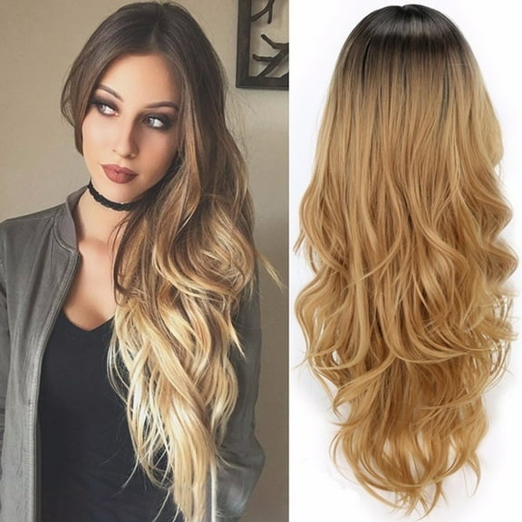 DOPI Human Hair Wigs For Women Black Color Natural Lace Hair Women Blonde Gradient Long Curly Synthetic Wig Full Wig Fashio