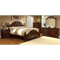 Luxurious English Style Cherry Finish 4pc Set Queen Size Bed Dresser Mirror Nightstand Bedroom Furniture Unique Traditional Look