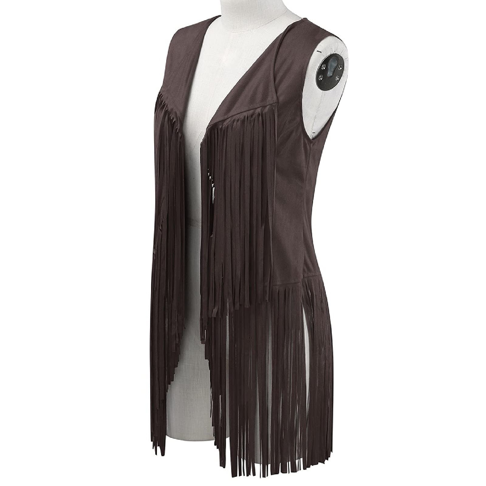 Womens Vintage Western Fringe Vest Tops Classic Suede Leather 70s Cowboy Shirts Sleeveless Tassel Cardigan Jacket 2026 Trendy