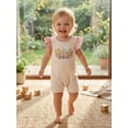 thumbnail image 3 of BemeyourBBs Baby Girl God Is Good All the Time Outfit Newborn Baby Girl Spring Summer Fall Christening Clothes Waffled Romper Ruffle Sleeve Letters and Floral Embroidery One Pieces Jumpsuit, 3 of 9