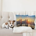 thumbnail image 4 of Ambesonne City Throw Pillow Cover 2 Pack, Tranquil Sunrise Midtown, 18", Pale Blue Peach Tan, 4 of 7