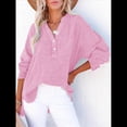 thumbnail image 4 of Blusas Casuales de Larga con Cuello en V y Botones para Mujer, Blusas Lisas de Gran Tamaño. Rosa S, 4 of 7