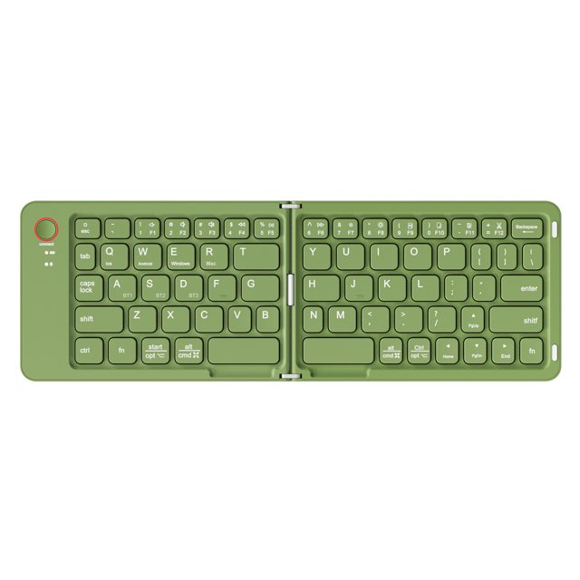 B023 Green Foldable Bluetooth 5.0 Keyboard with Phone Stand - Portable Dual-Fold Design for Laptops, Phones, Tablets - Multi-Device Sync (3 Simultaneous Connections) - Compatible with iOS, Android,