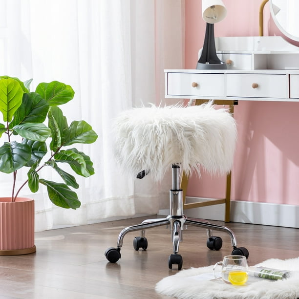 Modern Upholstered Vanity Stool Chair, Rolling Vanity Stool Seat