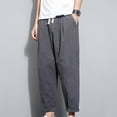 thumbnail image 5 of YYDGH Mens Linen Cotton Pants Drawstring Elastic Waist Tapered Pants Casual Loose Fit Summer Beach Trousers, 5 of 6