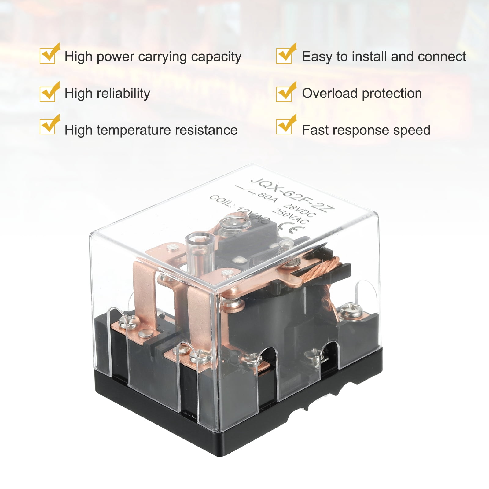 AC12V 80A Electromagnetic Relay, High Power Relay DPDT 2NO 2NC 8 Terminals Din Rail Mounting