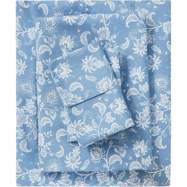 Floral Queen Sheets Soft Breathable Microfiber Vintage Printed Bed Sheet Set Deep Pocket Fitted Sheet Included Flower Pattern