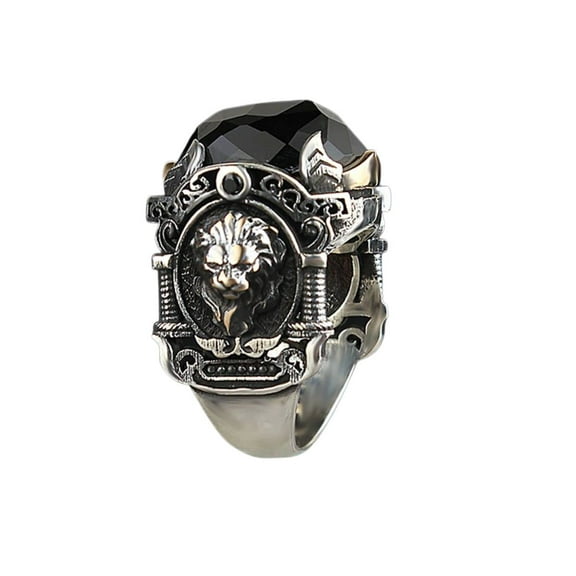 Roarsilver Lion Model Silver Ring-Zircon Ring-925k Unisex Silver Jewelry-Vintage Gemstone Ring-Gift for Him and Her-925k Turkish Handmade Sterling Silver Black Ring | 5