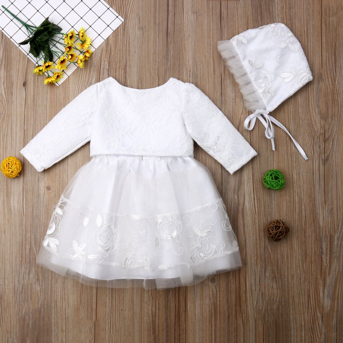 0 18 M Newborn Baby Girl Party Christening Dress Bonnet Jacket Princess Gown