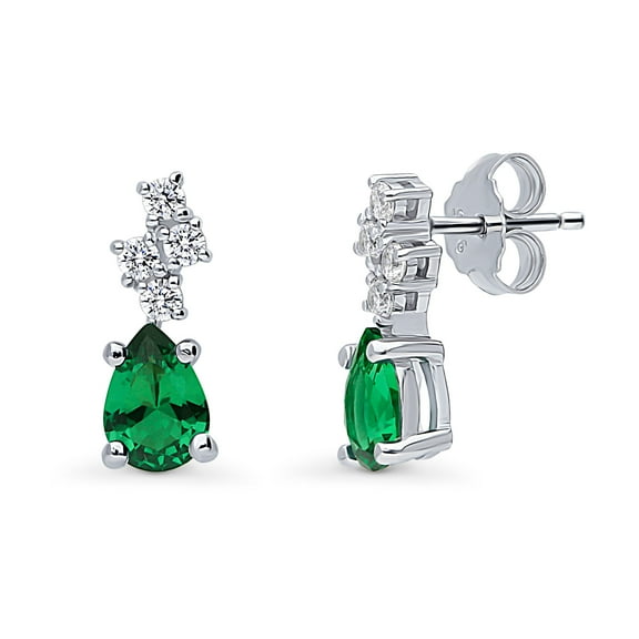 BERRICLE Sterling Silver Cluster Simulated Emerald Cubic Zirconia CZ Stud Earrings for Women, Rhodium Plated