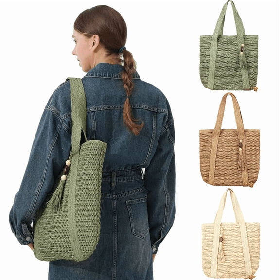 Yoyauz Women's Grass Woven Beach Bag - Women's Beach Handmade Woven Handbag, Summer Mesh Hollow Shoulder Bag, Suitable for Holidays