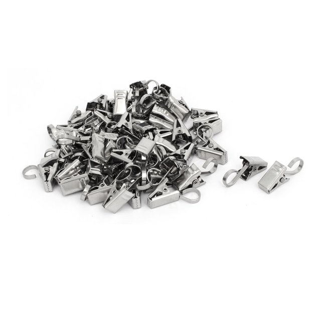 Unique Bargains Drapes Curtain Photo Stainless Steel Spring Loaded Sawtooth Clips Clamps 50pcs