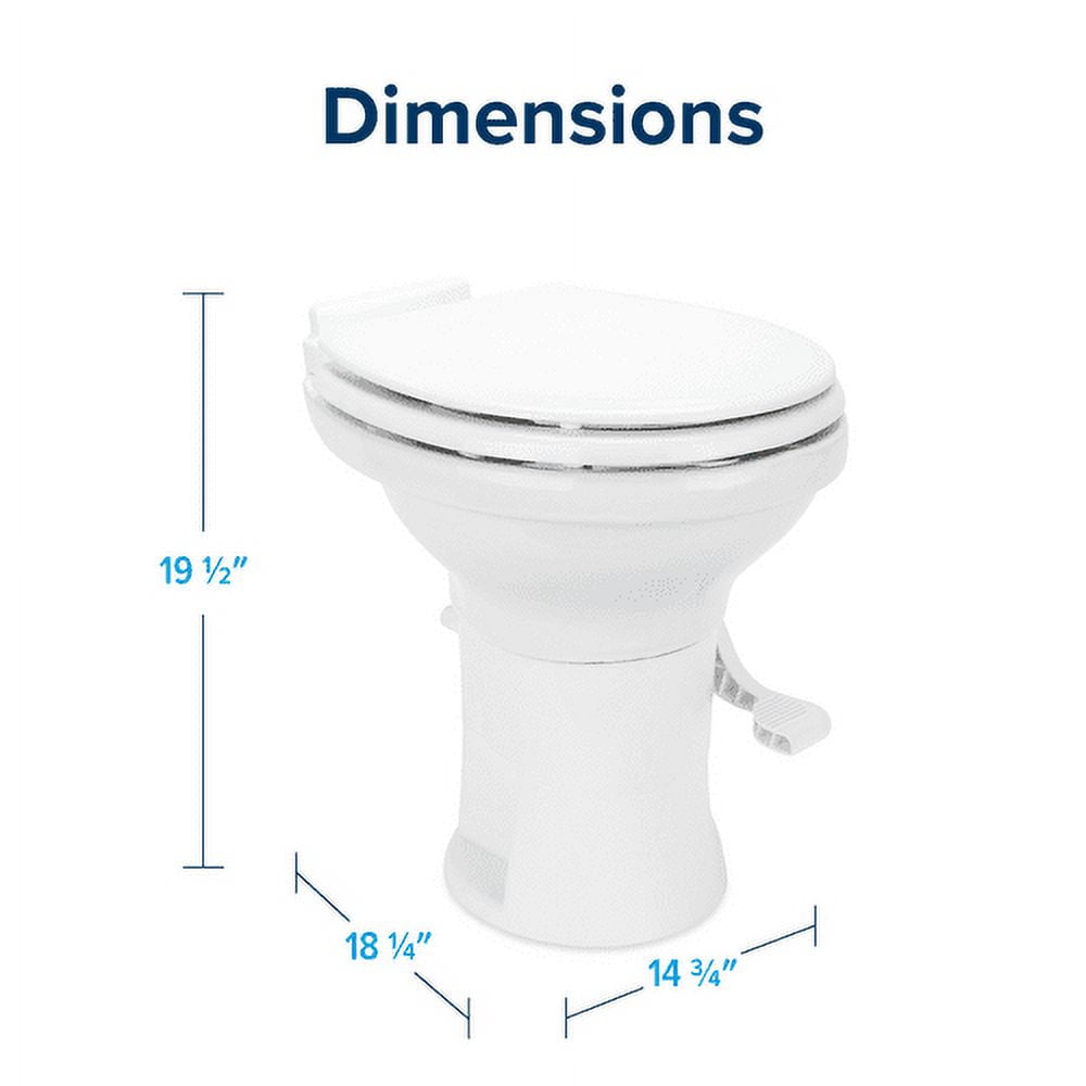 Camco Premium Ceramic Camper/RV Toilet | Features a Gravity Flush System with Convenient Foot Pedal & Full-Sized Ergonomic Design with 18-In Chair Height | Includes Soft-Close Wood Seat & Lid (41710)