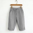 thumbnail image 6 of Endives Womens Linen Pants Striped Print Elastic High Waisted Casual Beach Shorts Cropped Pant With Pockets, 6 of 7