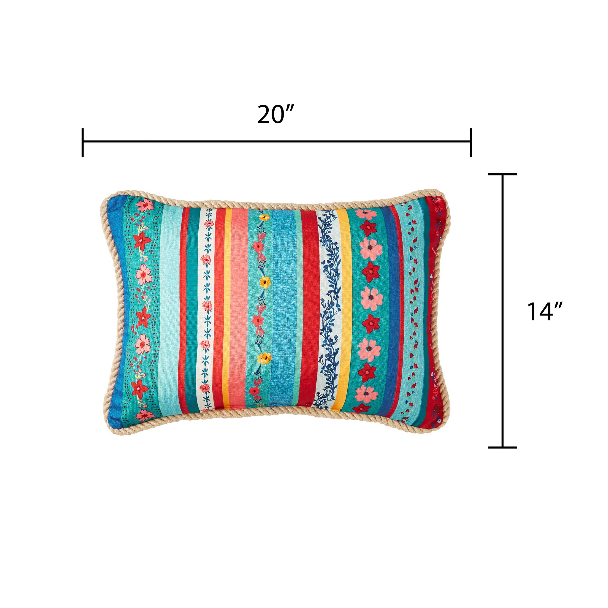 The Pioneer Woman Floral Stripe Outdoor Pillow, 14" x 20", Multicolor - image 2 of 8