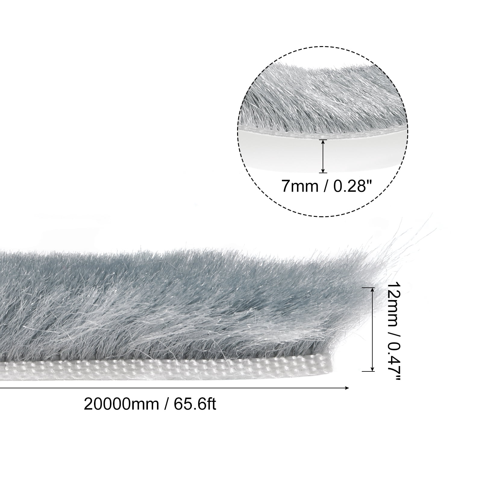 Uxcell Weather Stripping Brush, 65ft l x 0.28" W x 0.47" H Self-Adhesive Seal Weatherstrip Sweep Brush Gray for Door Window