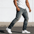 thumbnail image 2 of Men's 100% Cotton Non-Stretch Jeans, Slim Fit Ripped Denim Pants with Ombre Fade for Modern Casual Style, Durable and Breathable, 2 of 6