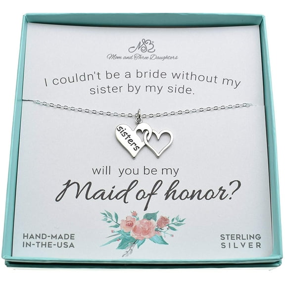 Maid of Honor Proposal for Sister in sterling silver on an 18" Sterling silver Cable chain. Sister Maid of Honor proposal gift. Maid of honor sister gift. Gift for wedding party.