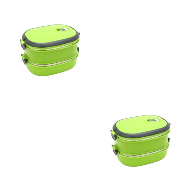 Bewildely Manténgase fresco todo el día Caja de almuerzo rectangular de acero inoxidable Contenedores de almacenamiento de alimentos Caja de verde 2Conjunto