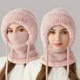 thumbnail image 2 of 1Pc 3 in 1 Winter Hat for Women,Balaclava Ski Mask,Women's 3-in-1 Beanie Hat with Scarf & Mask,Winter Balaclava Pullover Knitted Hat,Womens Knit Beanie Hat Plush Lined Winter Scarf Mask Set ,E,9x14", 2 of 9