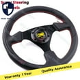thumbnail image 2 of OMP 330mm 13-inch Lychee leather red stitching flat bottom sports steering wheel #R-, 2 of 4