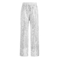 thumbnail image 3 of TiaoBug Kids Girls Sequin Sparkle Trousers Elastic Waistband Hip Hop Jazz Dance Straight Leg Pants Silver 10, 3 of 7