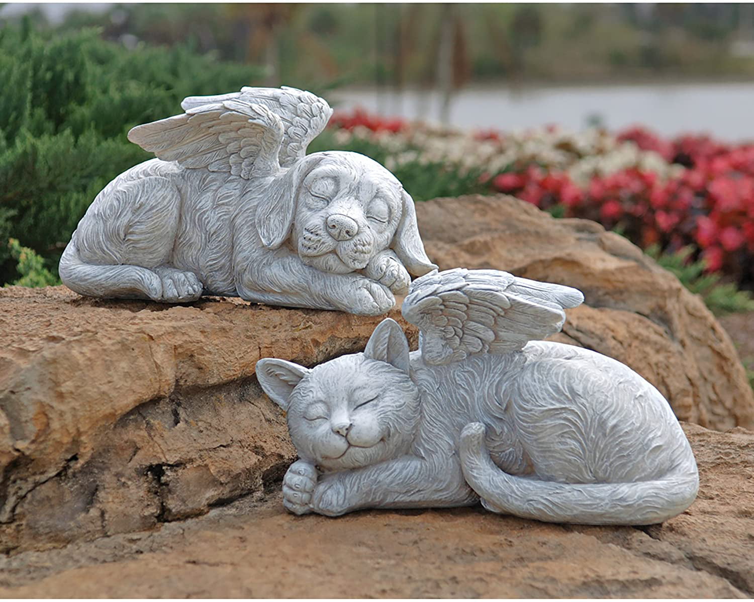 AGED STONE FINISH GARDEN DECOR ANGEL CAT STONE WELCOME PLAQUE 