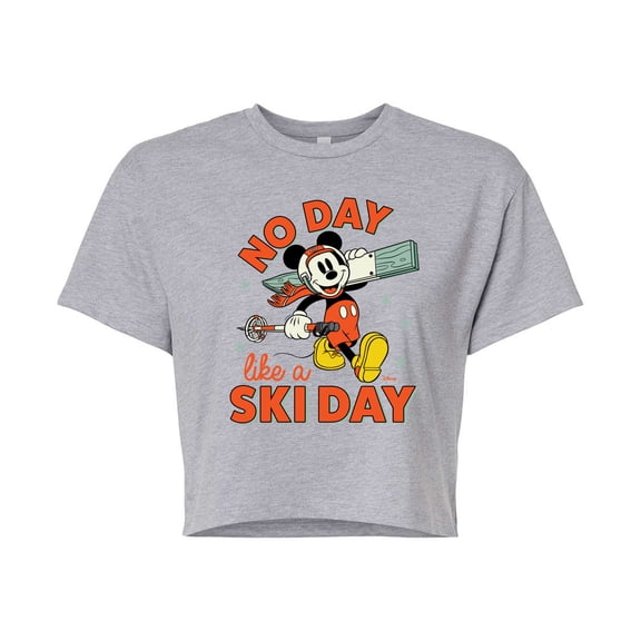 Disney - No Day Like A Ski Day  - Juniors Cropped Cotton Blend T-Shirt